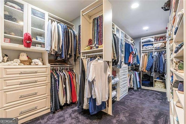 spacious closet with dark carpet