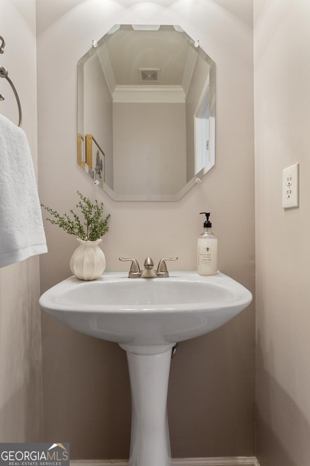 bathroom featuring ornamental molding and sink