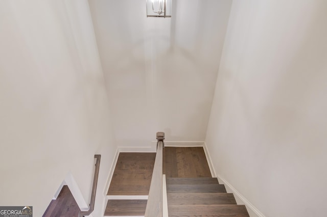 staircase with hardwood / wood-style floors