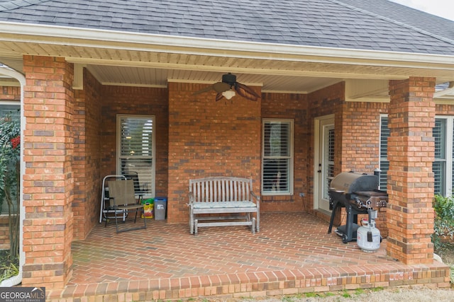 view of patio / terrace featuring ceiling fan and area for grilling