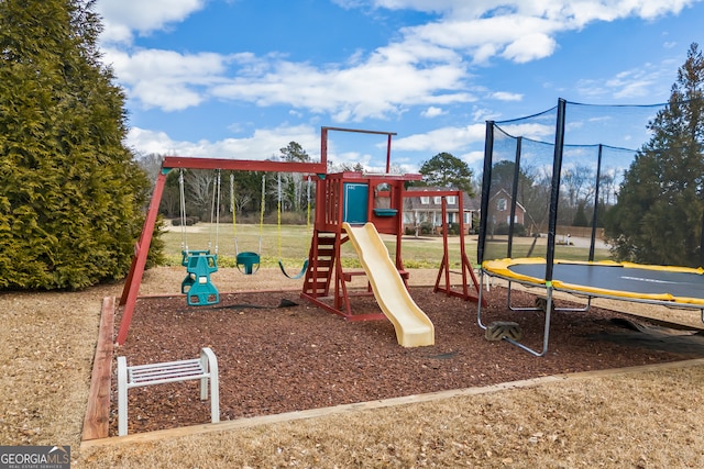 view of play area with a trampoline