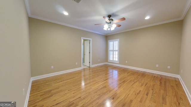 101 Willow Ridge Cir, Thomasville, GA 31757 - spare room featuring ceiling fan, light wood-style floors, baseboards, ornamental molding, and recessed lighting