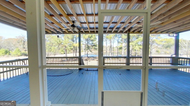 wooden deck with ceiling fan