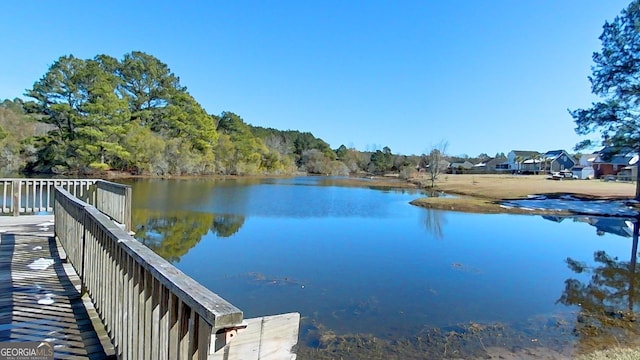 view of dock featuring a water view