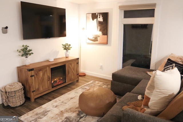 living room with dark hardwood / wood-style floors