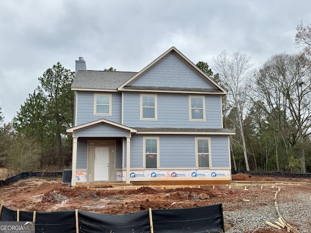 view of front of home with central air condition unit