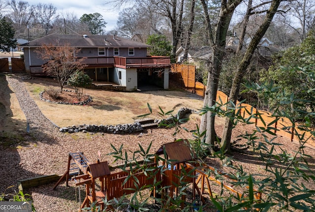 view of yard with a wooden deck