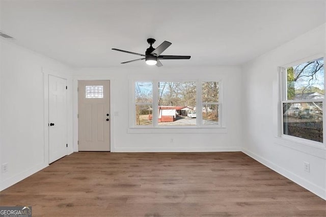 entryway featuring hardwood / wood-style floors and ceiling fan