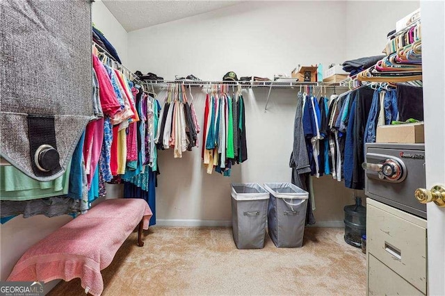 walk in closet with carpet floors