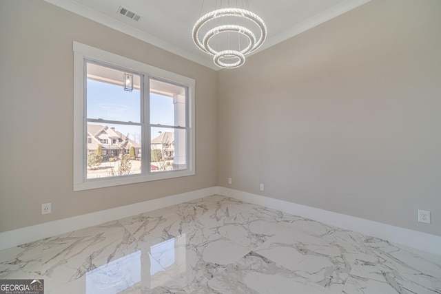 1785 Traditions Way, Jefferson, GA 30549 - unfurnished room with a chandelier, ornamental molding, baseboards, and marble finish flooring