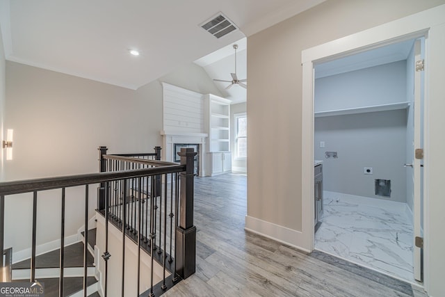 1785 Traditions Way, Jefferson, GA 30549 - hall with an upstairs landing, baseboards, vaulted ceiling, and recessed lighting