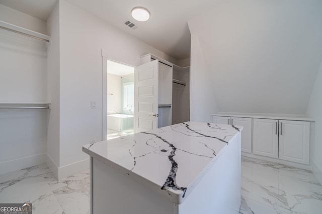 walk in closet with marble finish floor and visible vents