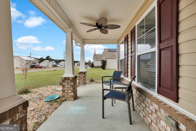 view of patio / terrace featuring covered porch and ceiling fan