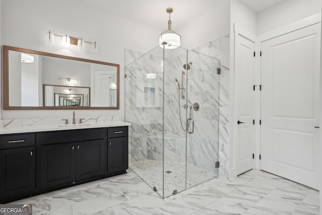 bathroom with vanity and an enclosed shower