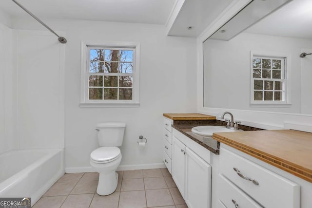 full bathroom with tile patterned flooring, vanity, plenty of natural light, and toilet