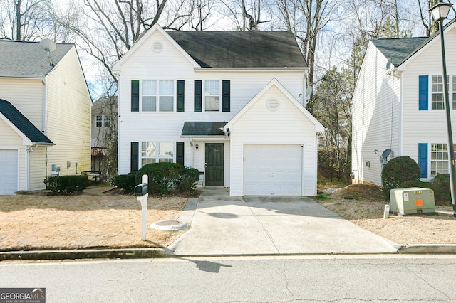 front facade with a garage