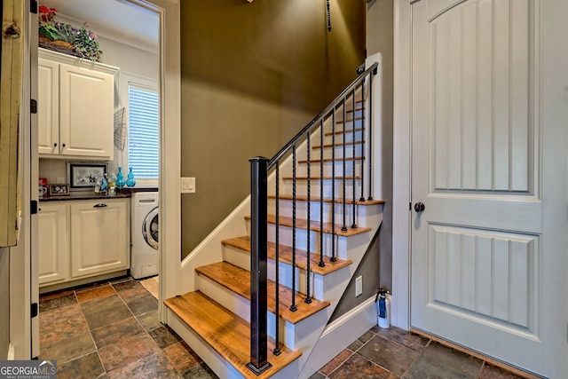 staircase with washer / dryer