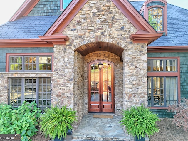 view of exterior entry with french doors