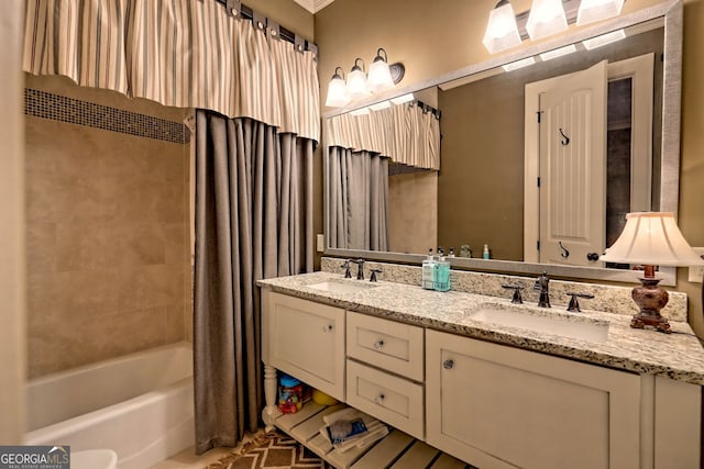 bathroom with vanity and shower / bath combo