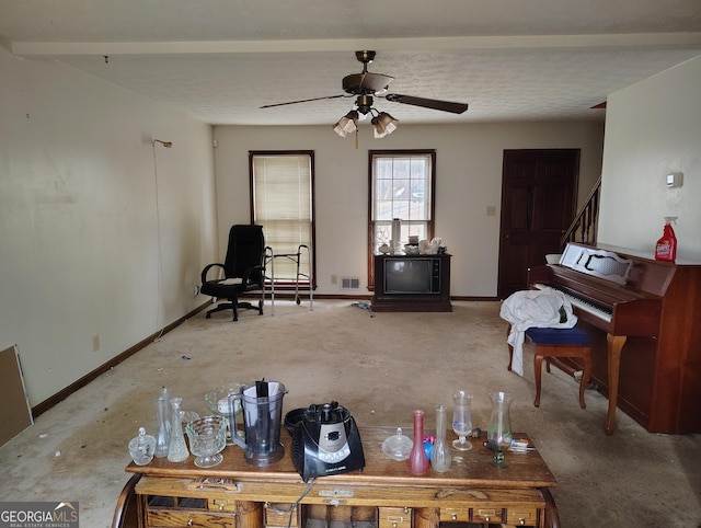 living room with ceiling fan