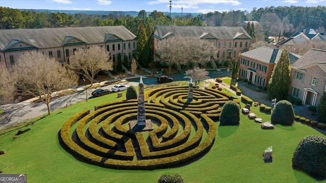 view of property's community with a lawn