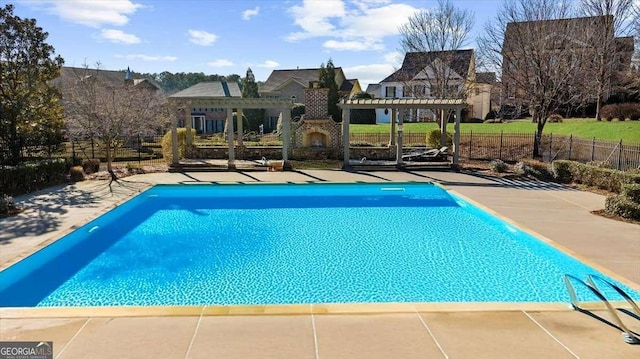 view of pool featuring a pergola and a patio area