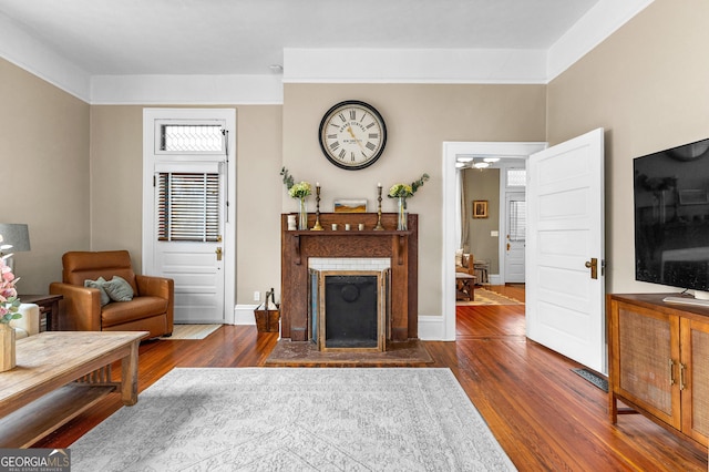 living room featuring dark hardwood / wood-style floors