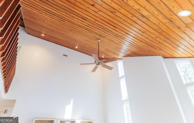 room details with wooden ceiling and ceiling fan