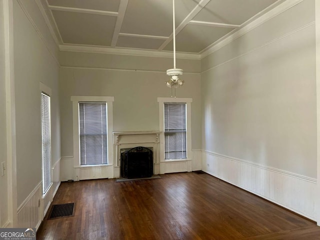 unfurnished living room featuring dark hardwood / wood-style flooring