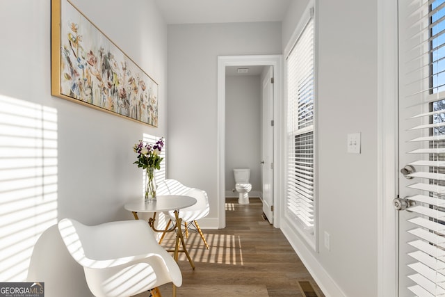 interior space with dark hardwood / wood-style flooring