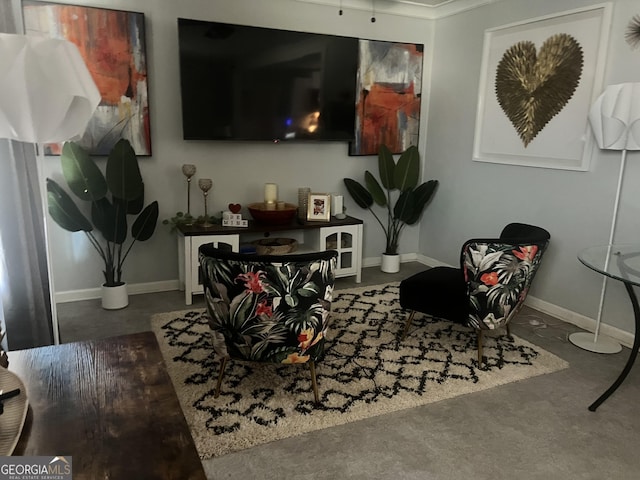 living room with crown molding