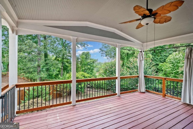 wooden terrace with ceiling fan