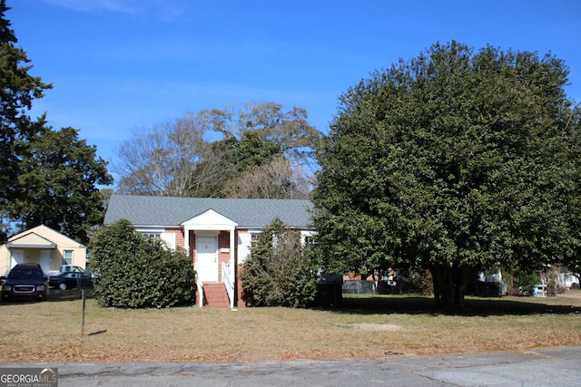 view of property hidden behind natural elements with a front yard