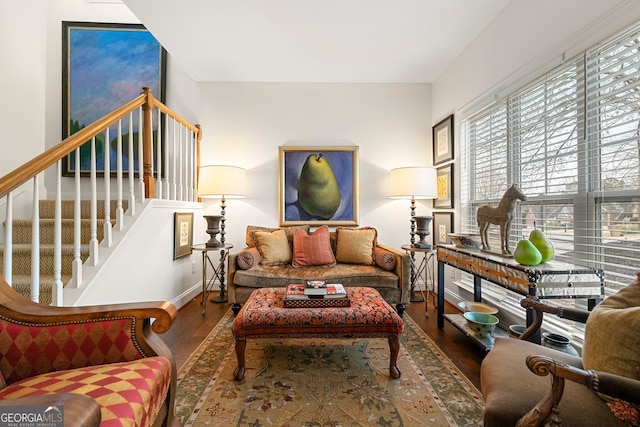 living room with hardwood / wood-style flooring