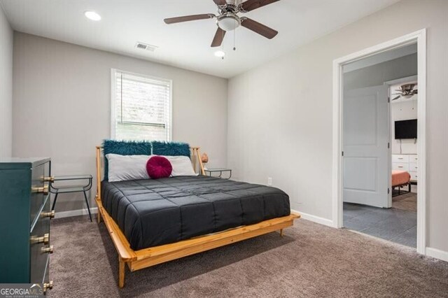 1574 Mayflower St, Atlanta, GA 30311 - carpeted bedroom with ceiling fan, baseboards, visible vents, and recessed lighting