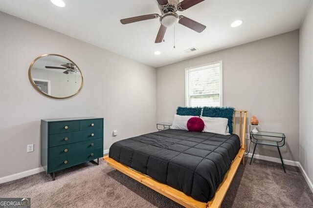1574 Mayflower St, Atlanta, GA 30311 - bedroom featuring a ceiling fan, baseboards, carpet flooring, visible vents, and recessed lighting