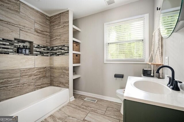 1574 Mayflower St, Atlanta, GA 30311 - bathroom featuring toilet, shower / bathing tub combination, baseboards, visible vents, and vanity