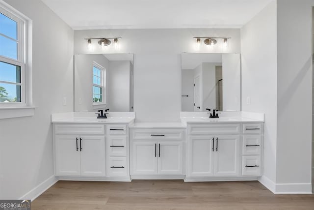 bathroom featuring vanity and wood-type flooring