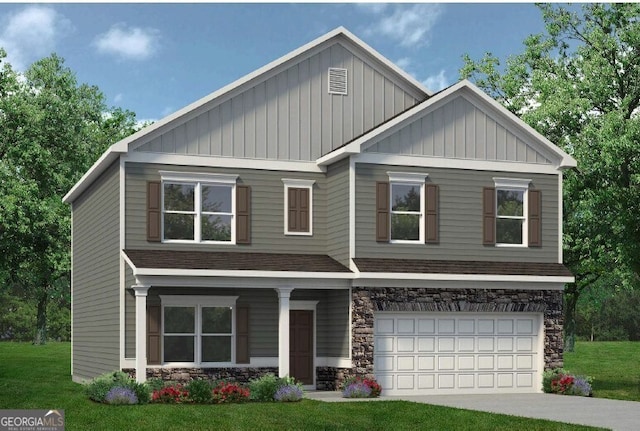 view of front facade featuring a garage and a front lawn