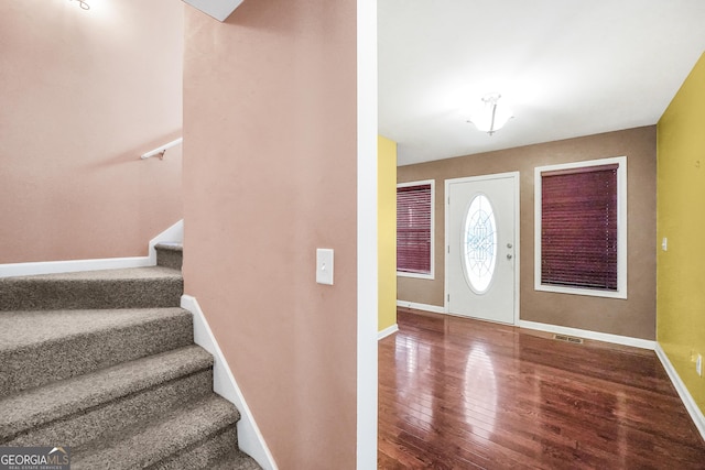 entrance foyer featuring wood-type flooring