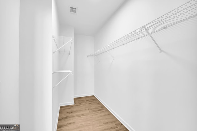 walk in closet with hardwood / wood-style flooring