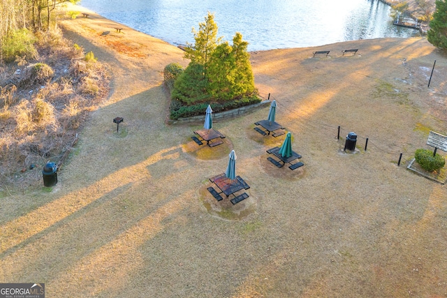 aerial view with a water view