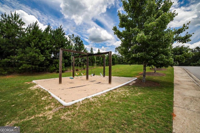 view of playground featuring a yard