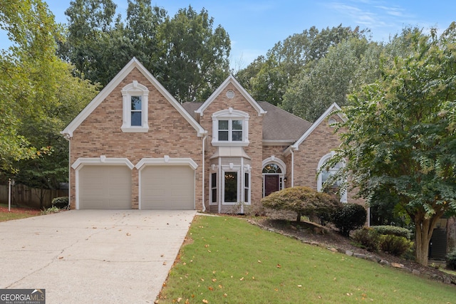 view of front of house with a garage and a front yard