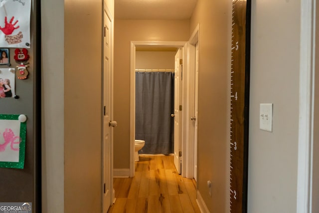 hallway with light hardwood / wood-style floors