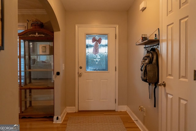 doorway to outside featuring light hardwood / wood-style floors