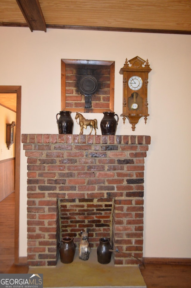 room details featuring wood ceiling and beam ceiling