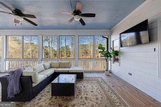 3055 Spring Hill Dr, Monroe, GA 30656 - sunroom / solarium featuring a ceiling fan, plenty of natural light, and an outdoor hangout area