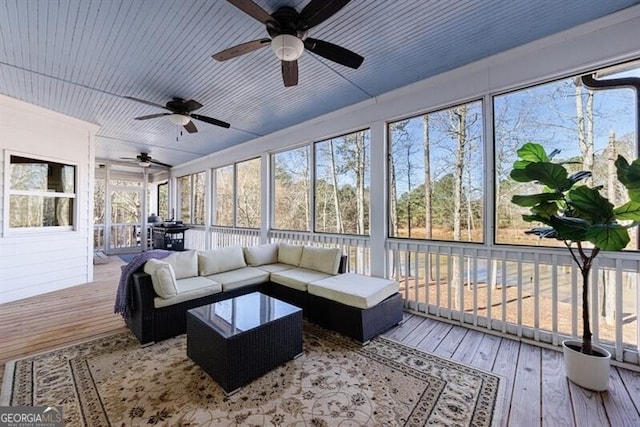 3055 Spring Hill Dr, Monroe, GA 30656 - sunroom / solarium featuring ceiling fan, healthy amount of natural light, and an outdoor hangout area