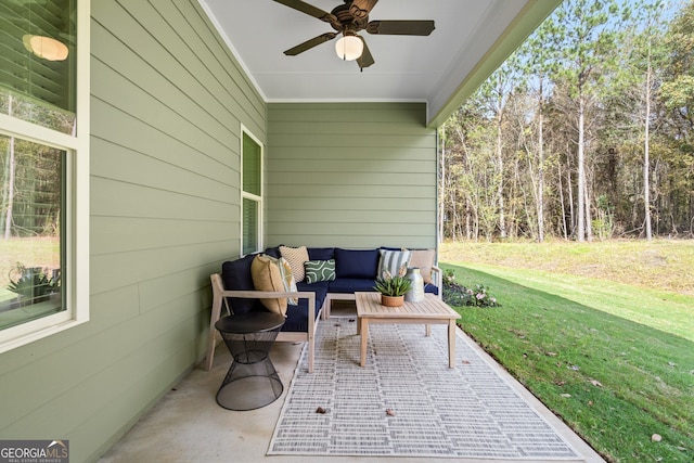 view of patio / terrace featuring outdoor lounge area and ceiling fan